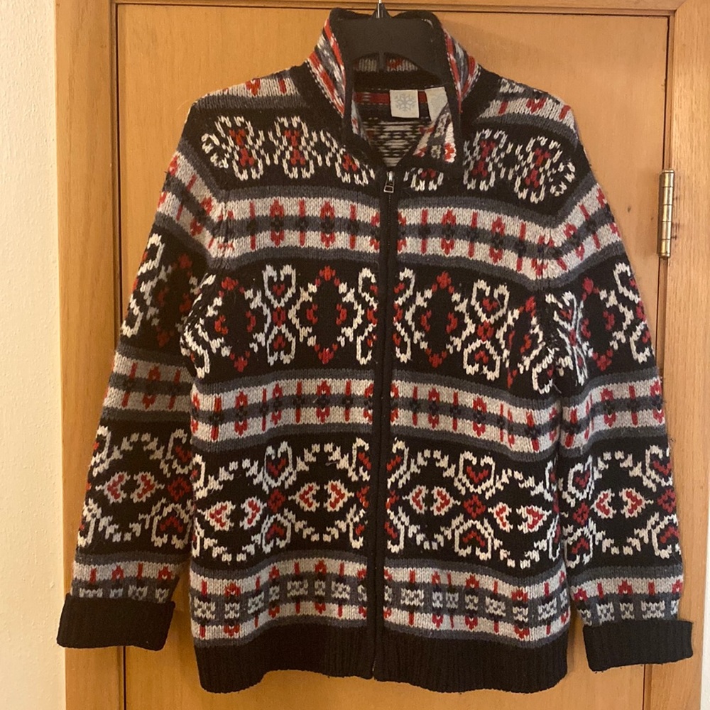 Snowflake Fair Isle Lambswool Angora Sweater Heart Black Red Sweater Medium